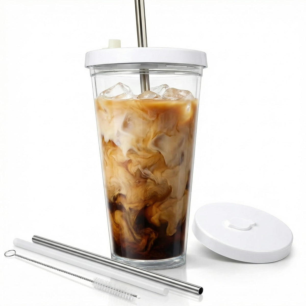 Kensal Home reusable iced coffee cup with lid for spill-free portability.