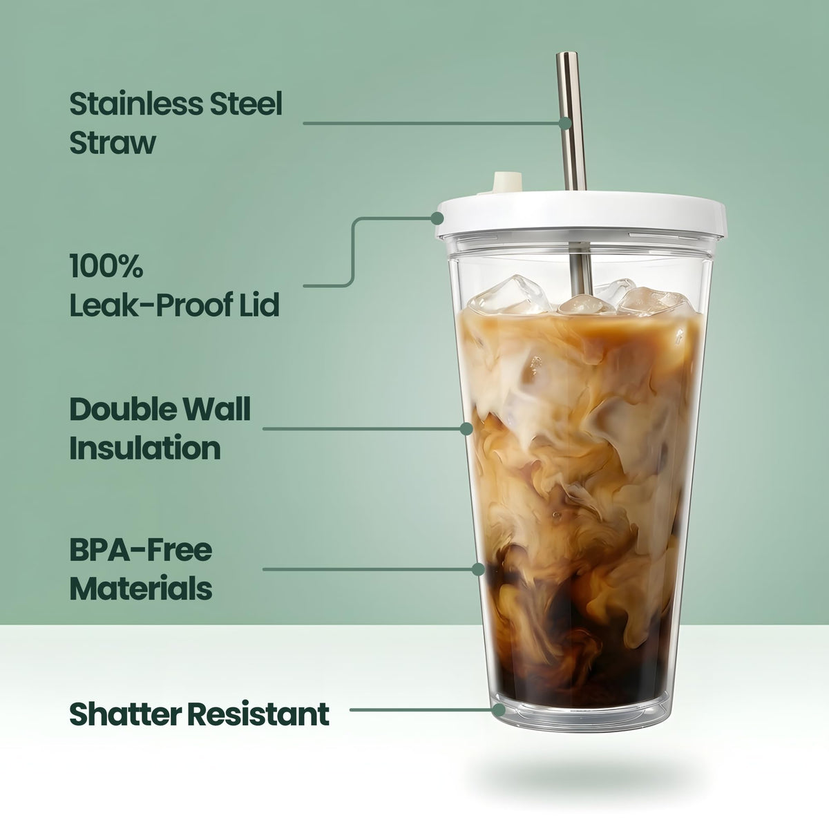Included stainless steel straw with Kensal Home cup for durable sipping