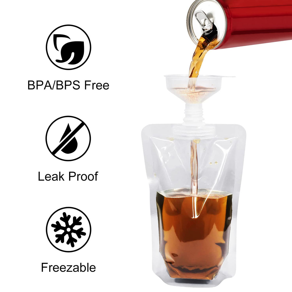 Keon backpack-friendly pouches organize beverages at concerts and sports events.