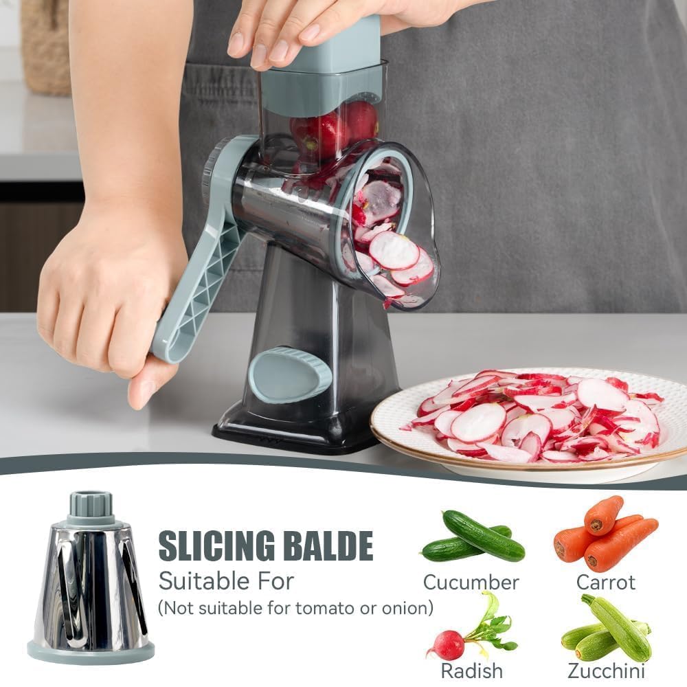 KEOUKE rotary grater crank handle in action for fast, effortless prep