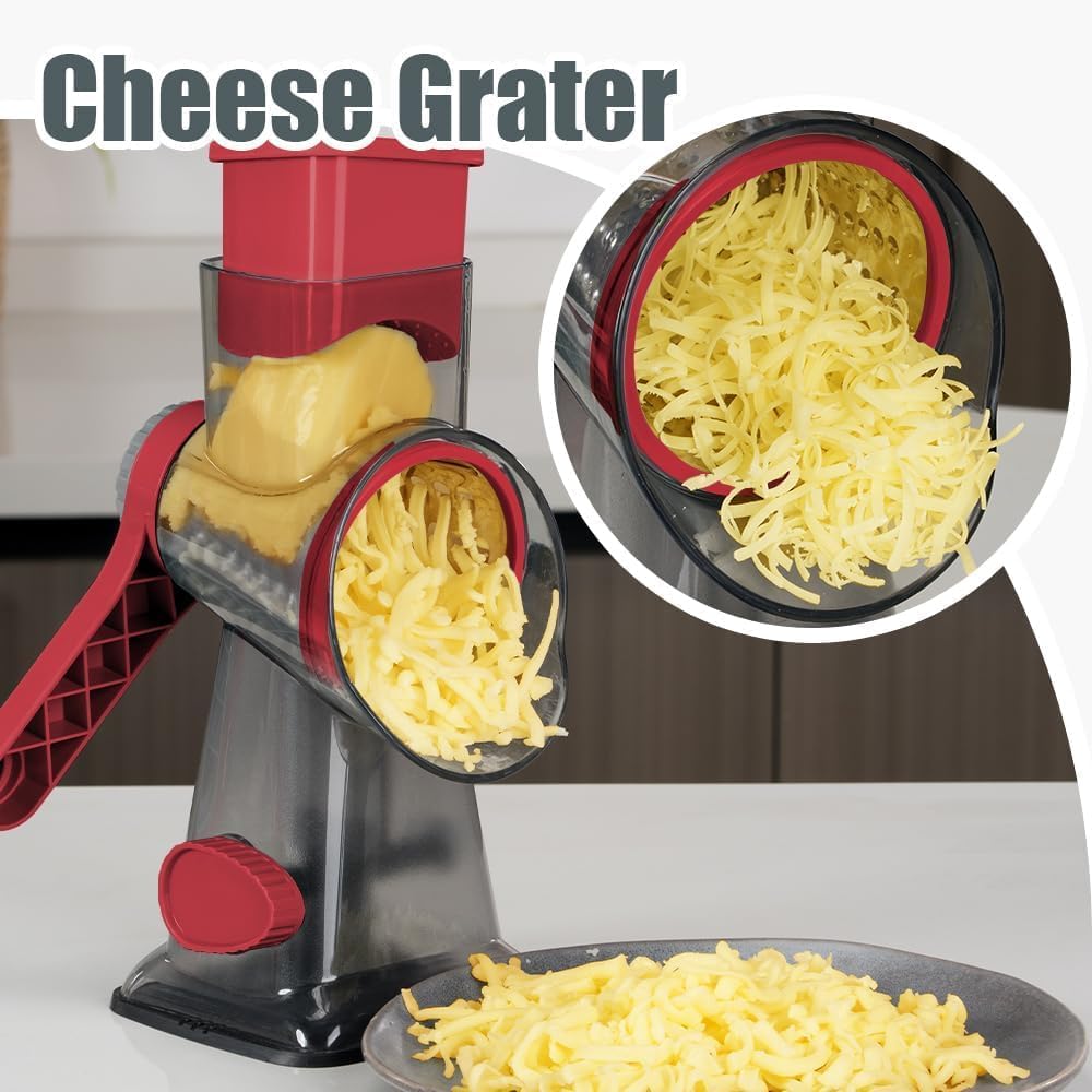 KEOUKE Rotary Cheese Grater Pro 6 in 1 easy cleaning via disassembly and quick rinse.