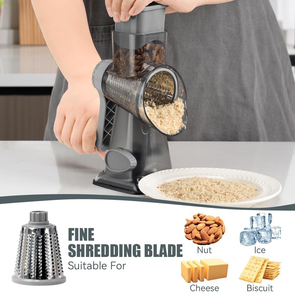 KEOUKE Rotary Cheese Grater suction feet provide stable countertop use.