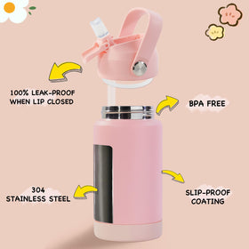 Kerilyn insulated stainless steel kids bottle keeps drinks cold.