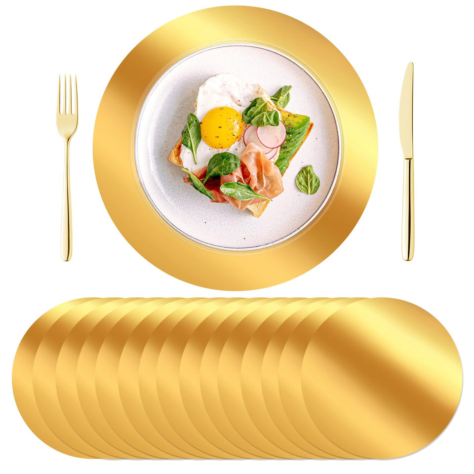 KesaPlan round gold placemats shine on tables, marking a luxe touch while protecting surfaces.
