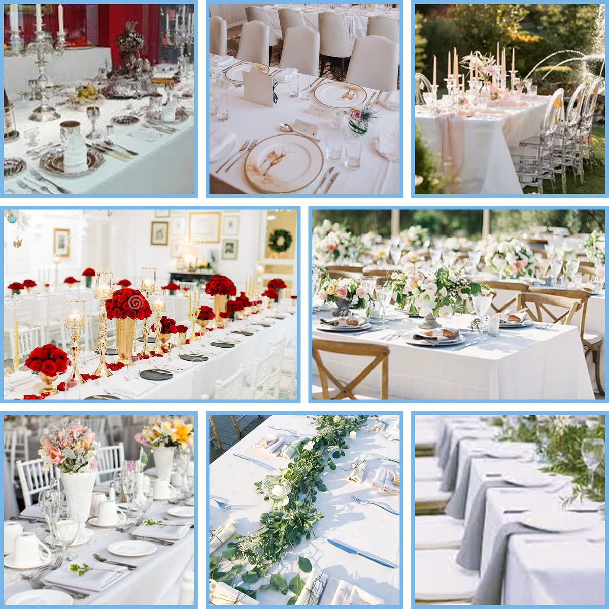 Kesfey rectangular 60x102 inch tablecloth on a large dining table.
