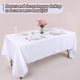 Kesfey white tablecloth folded for compact storage and reuse.