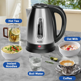 Ketfii kettle cool-touch handle prevents burns during handling.