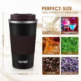 KETIEE Travel Mug fits most cupholders with anti-slip base for easy grabbing.