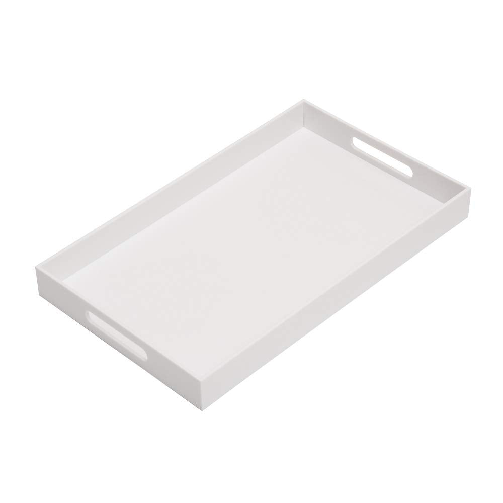 KEVLANG glossy white acrylic serving tray with handles for easy serving