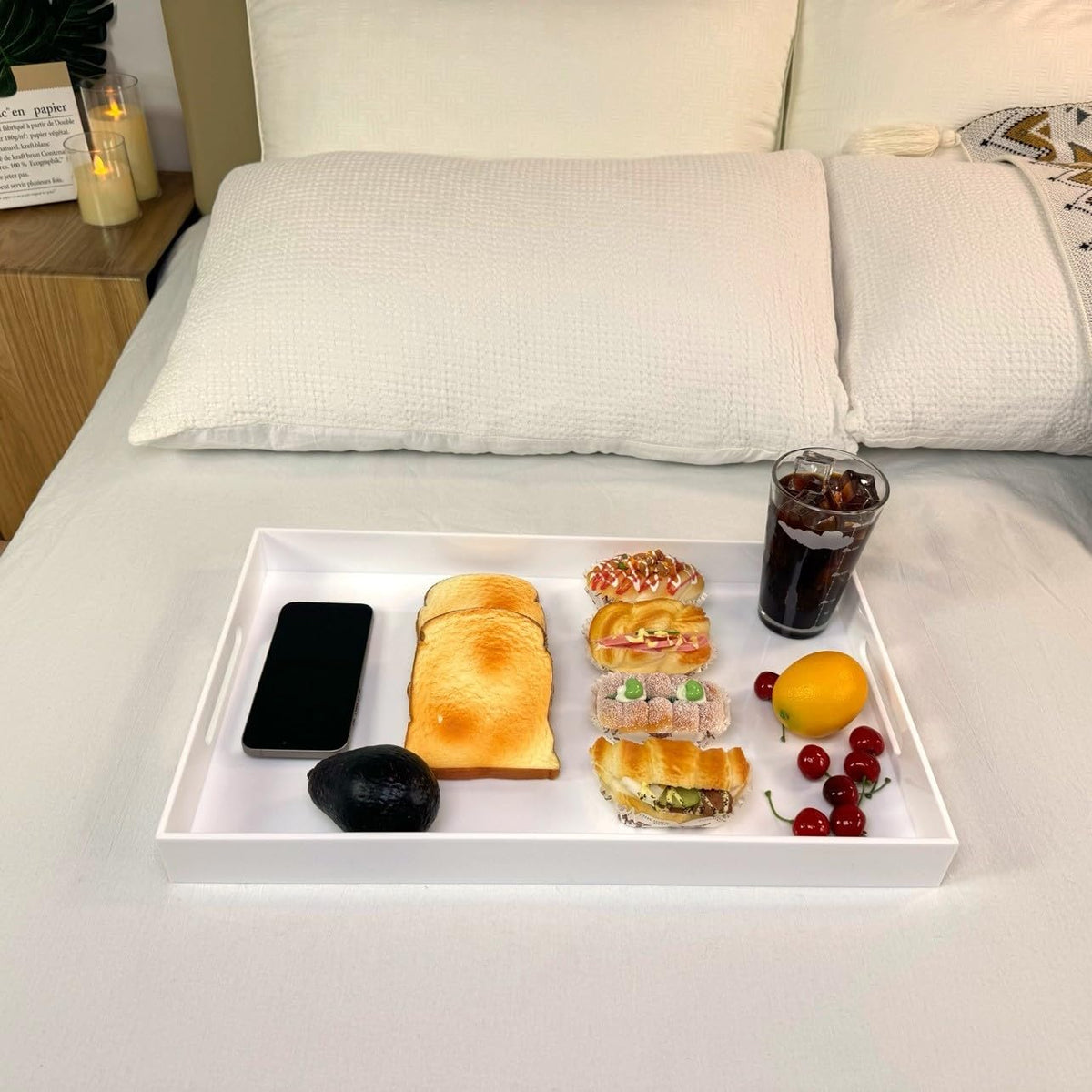 KEVLANG ottoman tray serving beverages and snacks