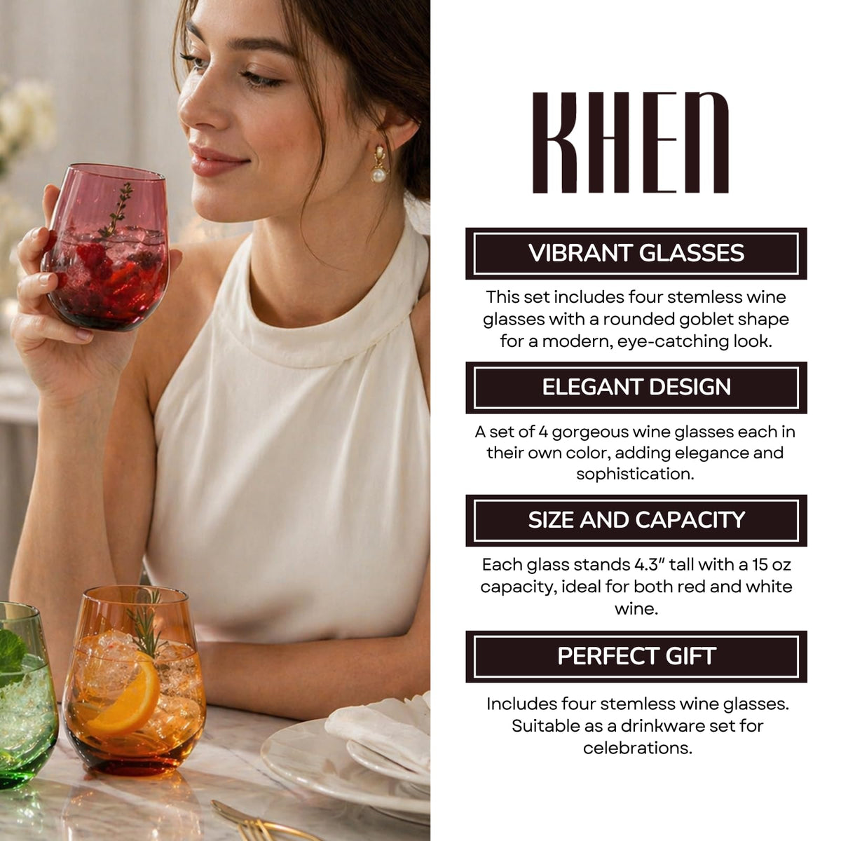 Khen colorful wine glass set enhances weddings and birthdays