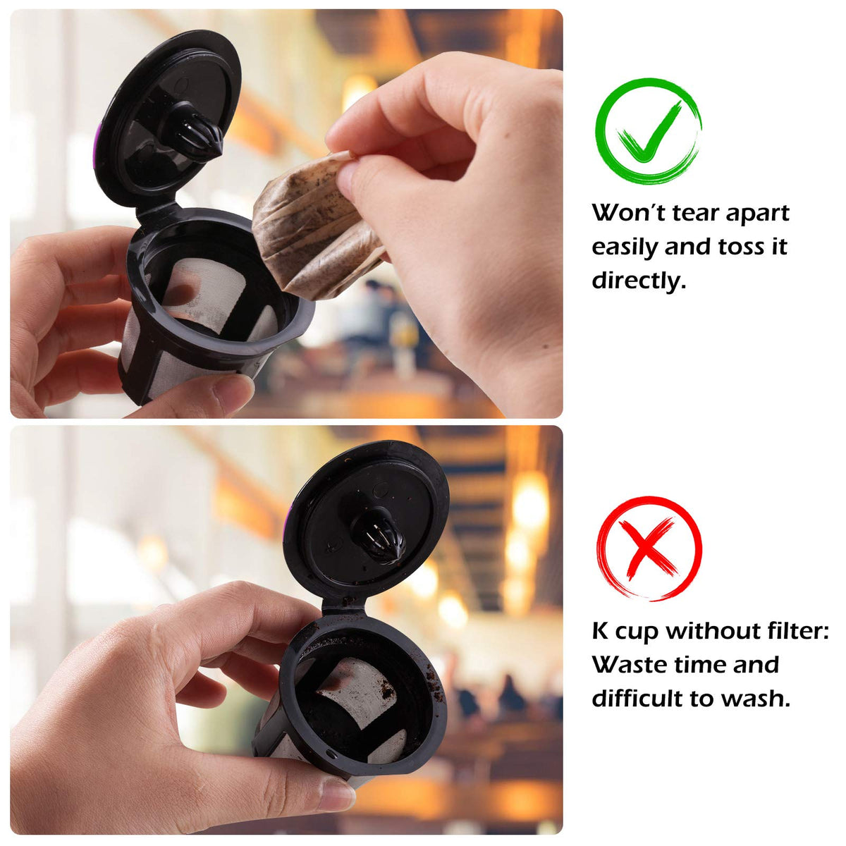 Kicovitifa filter in action brewing a cup of coffee in a Keurig session