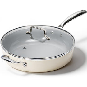 Kikcoin 12-inch ceramic nonstick pan with lid designed for easy family meals.