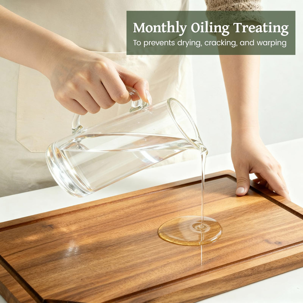 Kikcoin Acacia cutting board measures 17in by 11.8in for ample prep space
