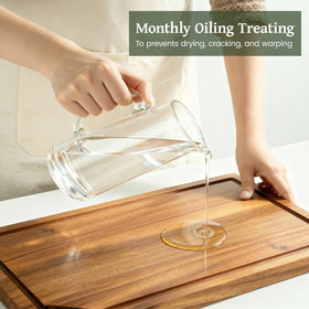 Kikcoin Acacia cutting board measures 17in by 11.8in for ample prep space