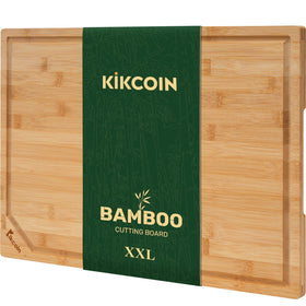 Kikcoin bamboo cutting board anti-slip surface for stable prep.