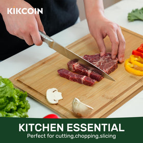 Kikcoin bamboo cutting board anti-slip design keeps the board steady during chopping.
