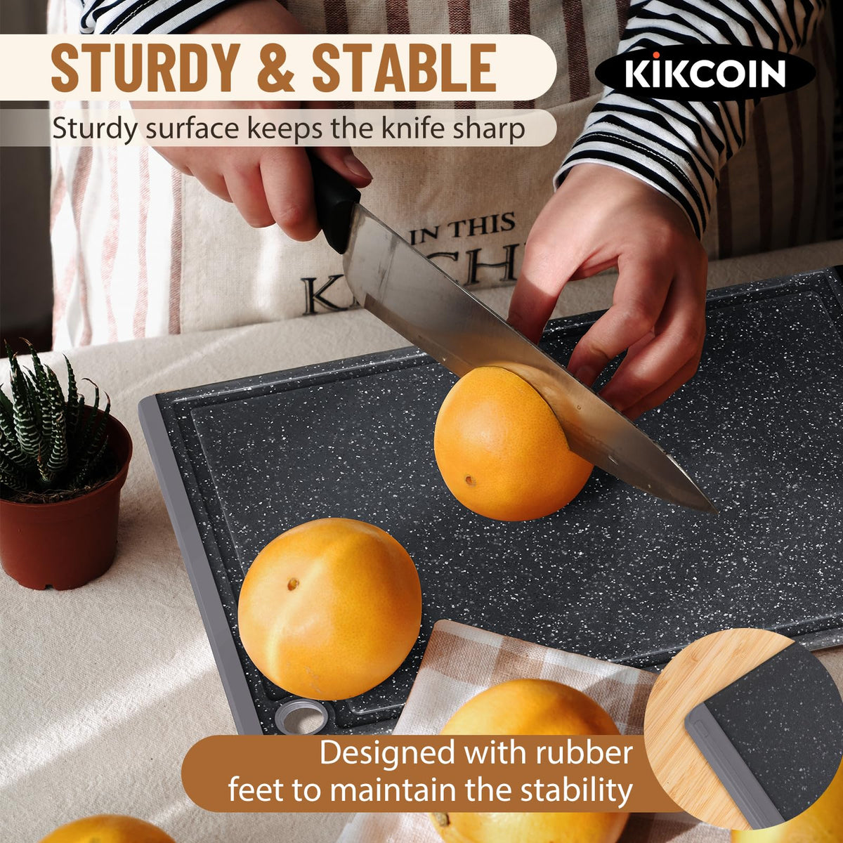 Kikcoin non-slip texture cutting board maintains position during slicing