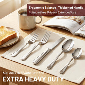 Kikcoin dinner knives, forks, and spoons offering balanced weight for comfortable dining.