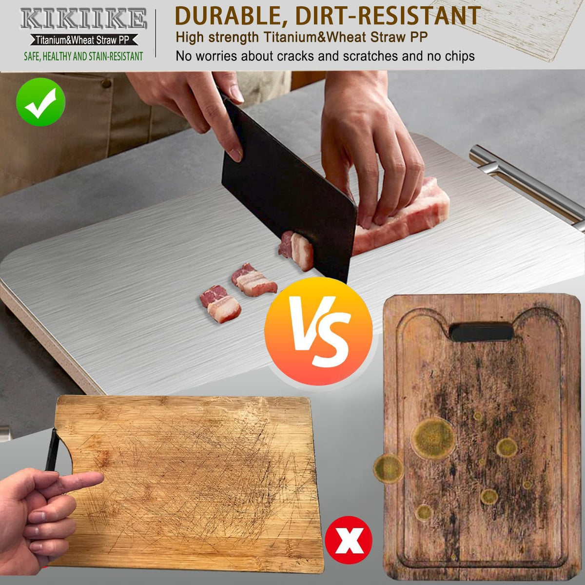 KIKIIKE wheat straw surface on the double-sided board for fresh produce.