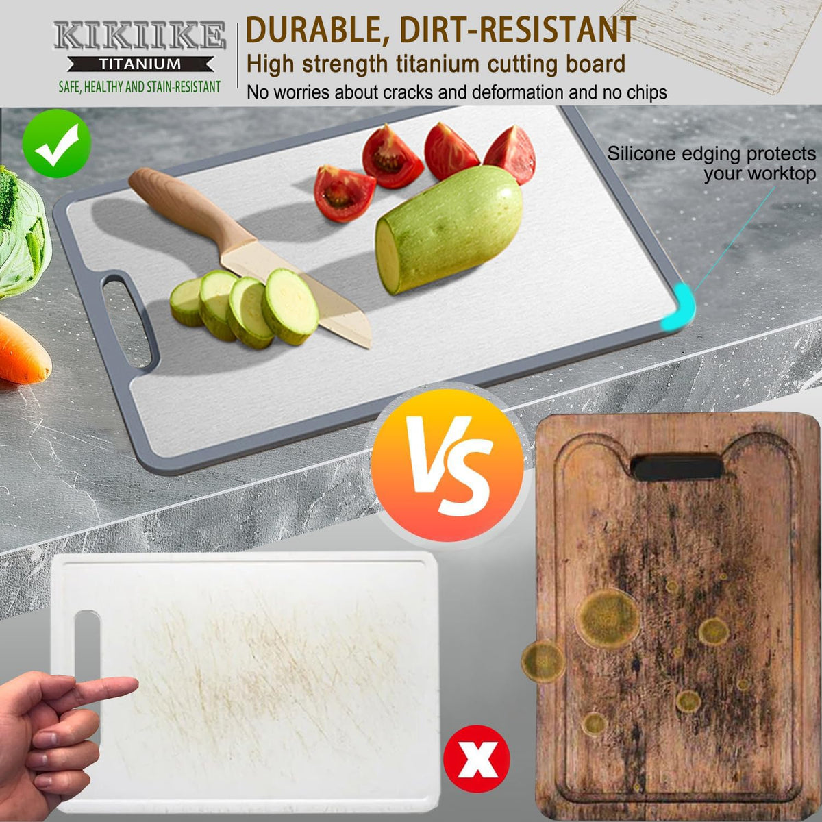 KIKIIKE titanium cutting board double-sided design for efficient prep and space saving