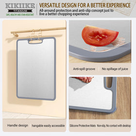 KIKIIKE titanium cutting board with non-slip edging for stable slicing