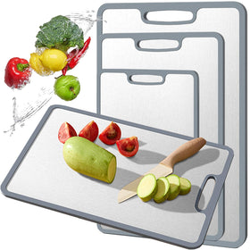 KIKIIKE titanium cutting board set in full display, versatile for prep and long-lasting performance