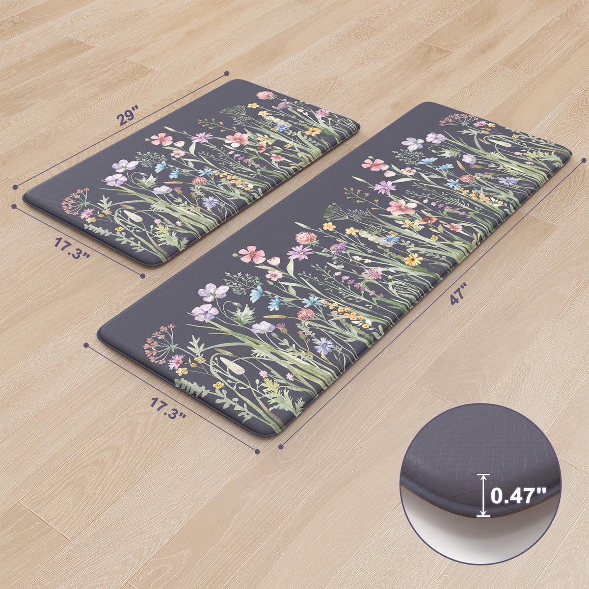 Kimode non-slip bottom keeps mats in place on tile, wood, and ceramic floors.