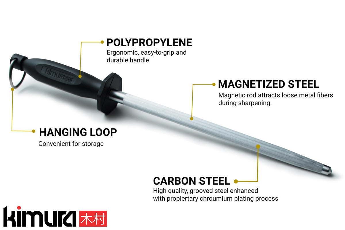 Kimura honing steel with ergonomic handle for steady, precise honing.