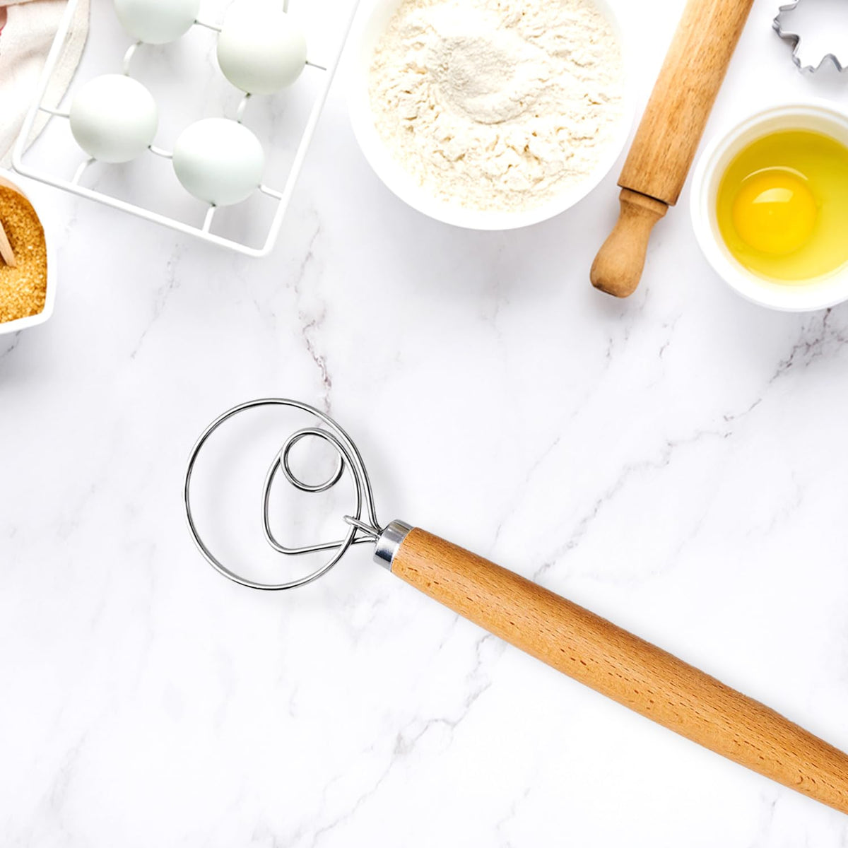 King Arthur Dough Whisk stainless 18/8 steel for durable, rust-resistant dough mixing.