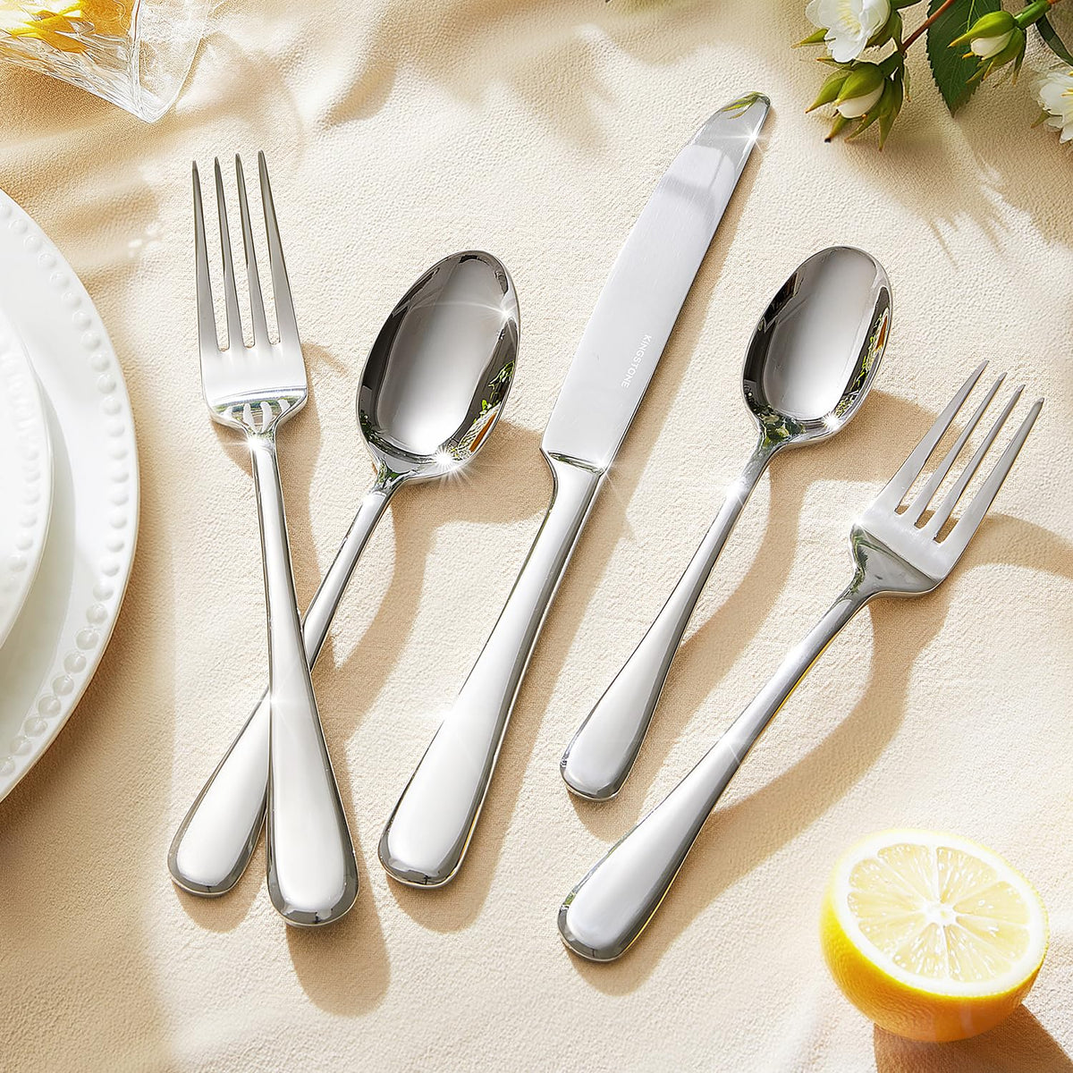 Kingstone 40-piece silverware set soup spoons ideal for creamy soups.