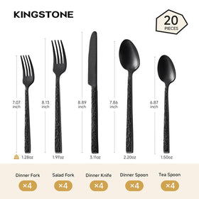 Kingstone black hammered flatware set for 4 with dinner forks for sturdy dining