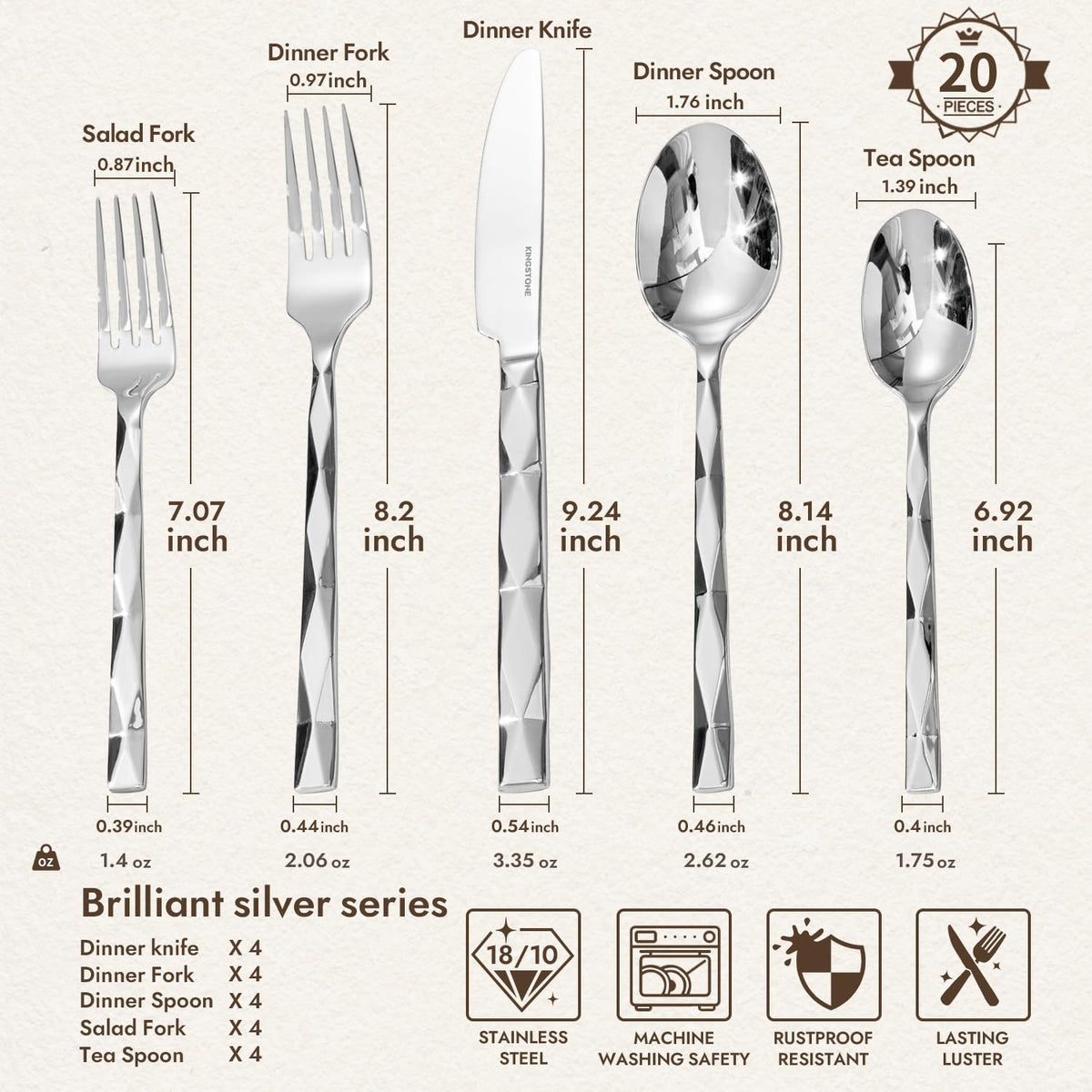 Kingstone dinner knife 9.2 inches for precise cutting.