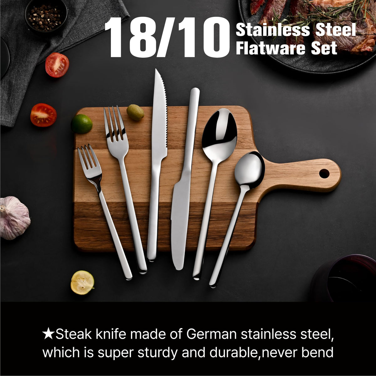 Kingstone dinner knives 8-9inch blades for clean, effortless cutting.