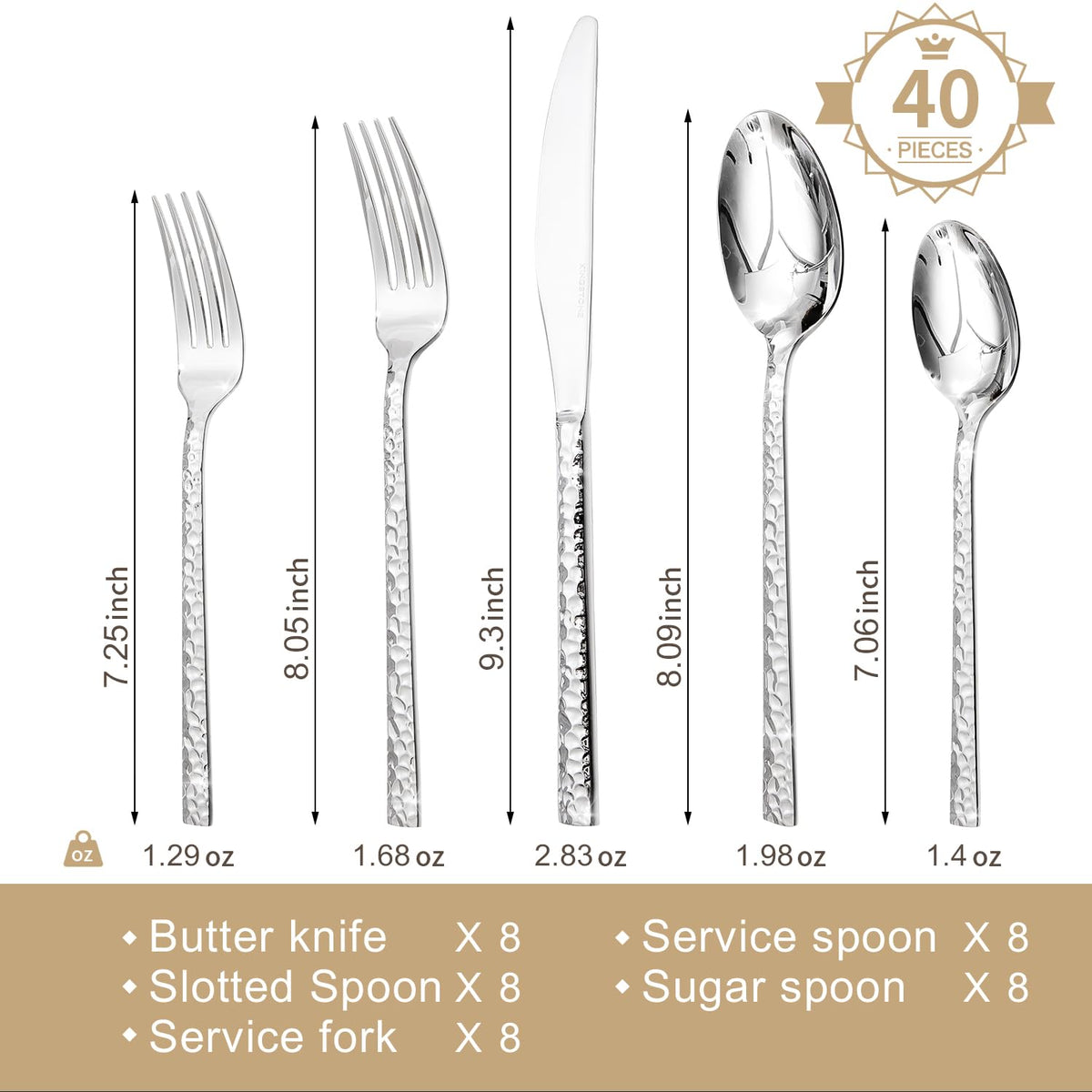Kingstone hammered silverware set dinner forks with balanced weight for comfortable dining.