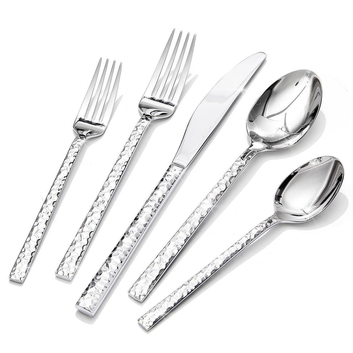 Kingstone hammered silverware set dinner knives on a modern table for everyday meals.
