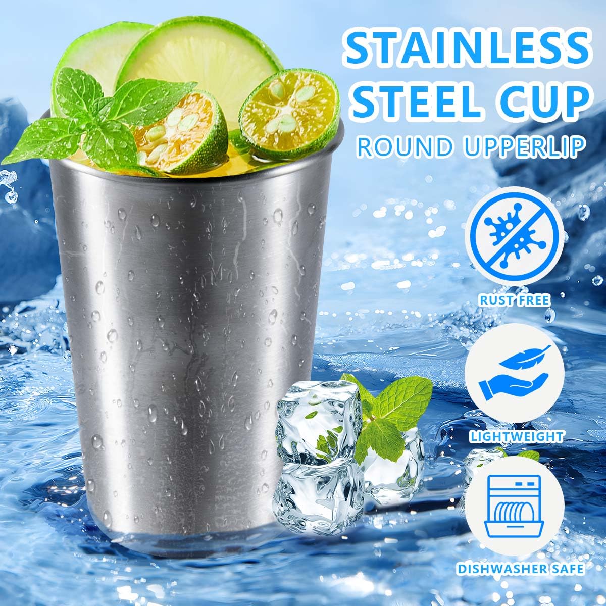 KISEER food-grade 304 stainless steel cups for safe drinking and easy cleaning.