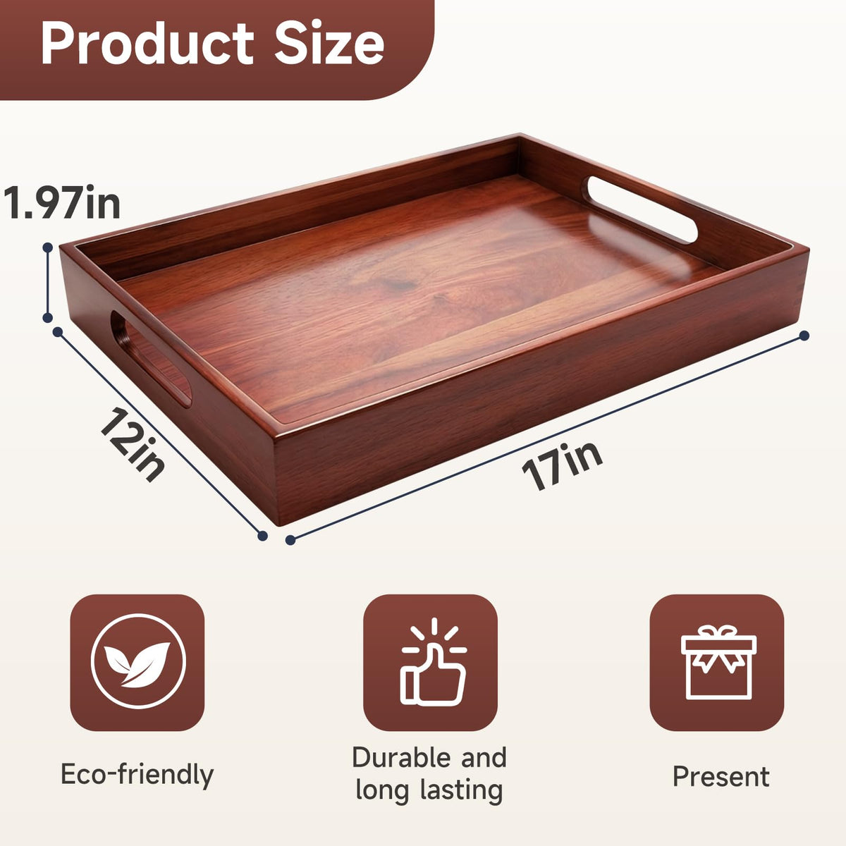 KISENG 17x12 inch tray with handles for versatile serving.