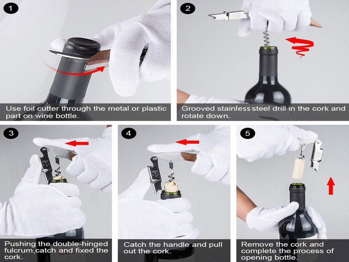 Kit-Home corkscrew in action for quick wine service.