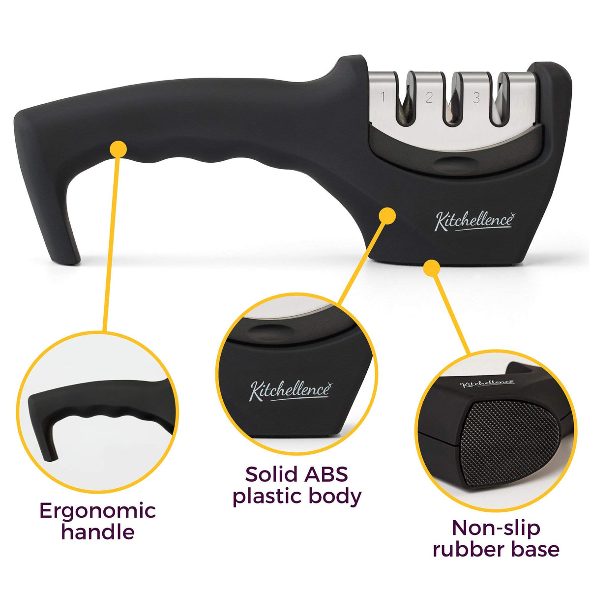 Kitchellence 4-in-1 knife sharpener slot 2 reshapes to a V-shape.