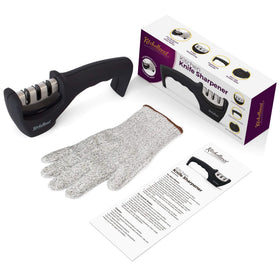 Kitchellence 4-in-1 knife sharpener slot 3 polishes to a clean edge.