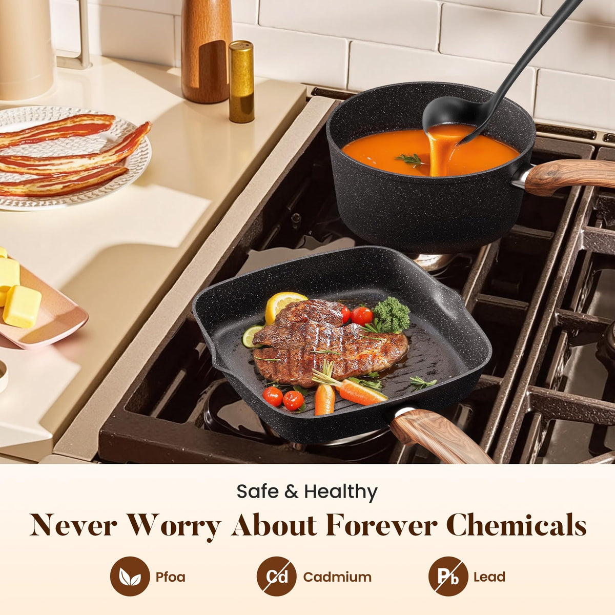 Kitchen Academy nonstick granite coating pan with easy release for healthier cooking