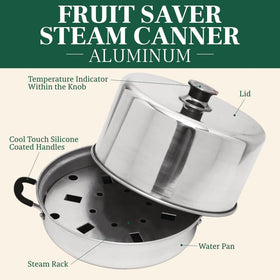 Kitchen Crop Steam Canner temperature indicator knob helps time acidic and high-acid recipes safely.