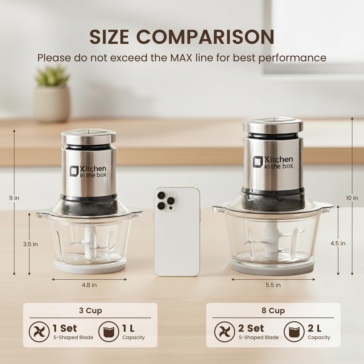 Kitchen in the box mini food processor lid lock ensures safe operation during chopping.