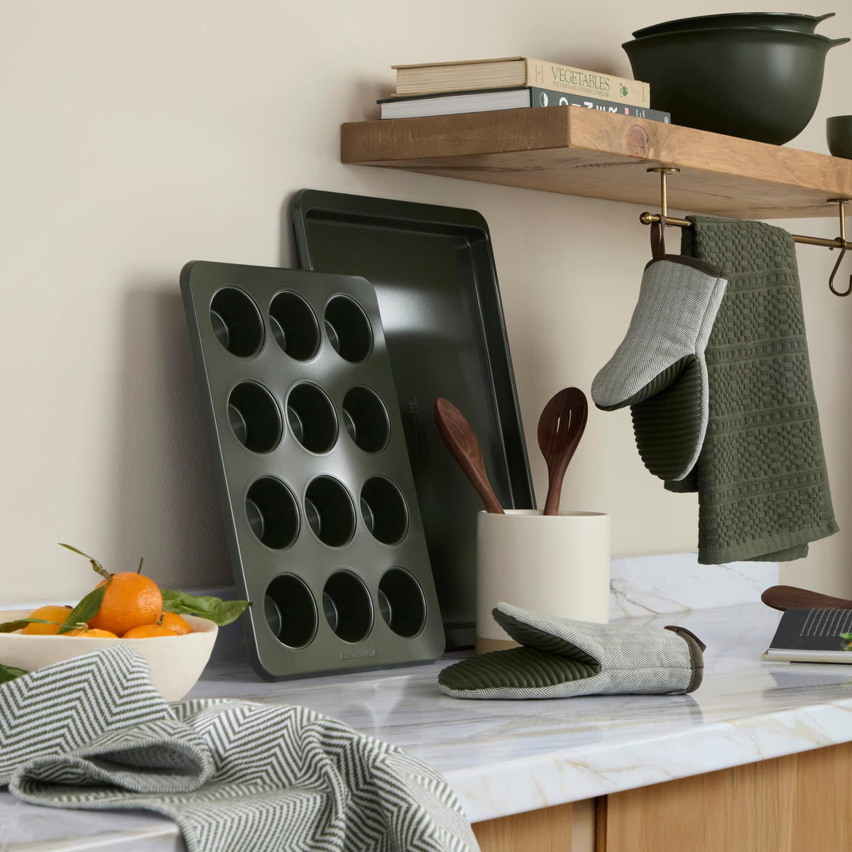 KitchenAid Evergreen waterproof silicone mini mitts for spill protection