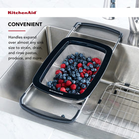 KitchenAid colander over sink drains pasta and produce efficiently