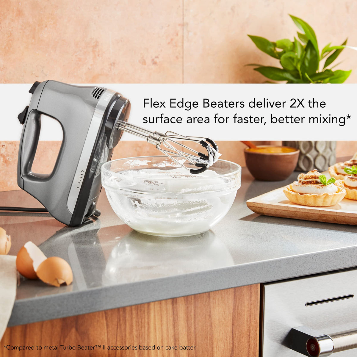 KitchenAid Flex Edge Beater close-up highlights dishwasher-safe construction