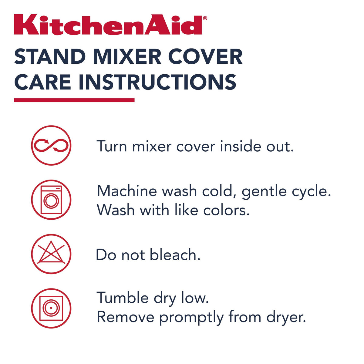 Machine washable KitchenAid mixer cover for easy cleanup.