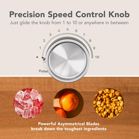 KitchenAid Pure Power Blender 360 asymmetric blades for efficient ice crushing.