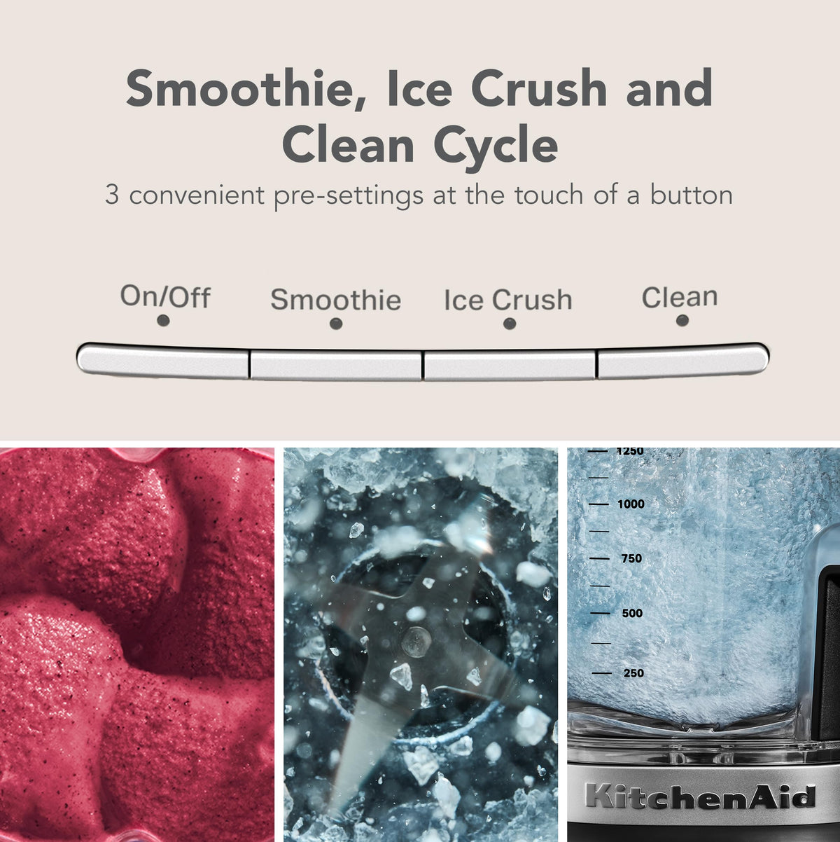 KitchenAid Pure Power Blender handles ice and frozen ingredients for smooth blends.